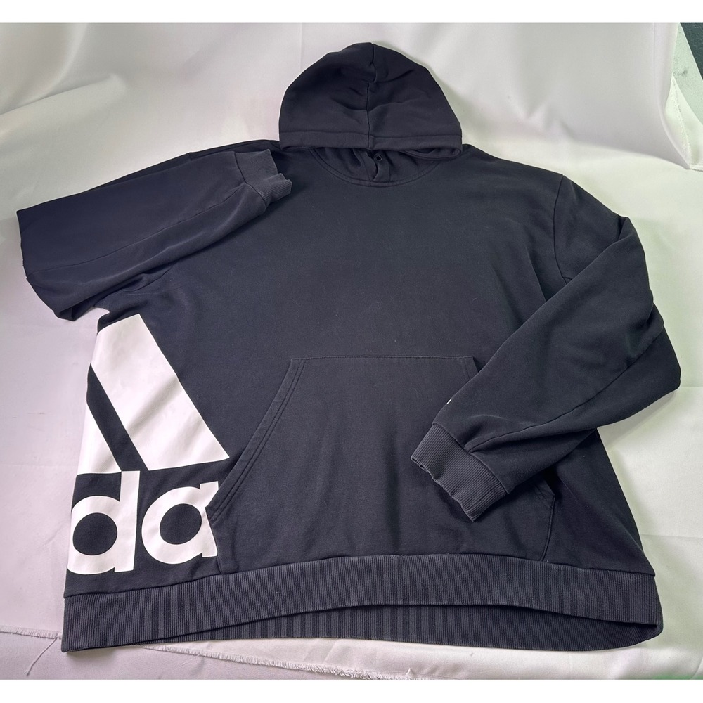 Adidas Essentials Big Logo Hoodie‎ Black White Graphic Pullover Sport Mens XL